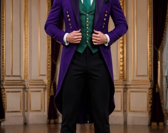 Men's Purple Tailcoat Tuxedo | Joker Cosplay Suit | Gothic Groom Outfit