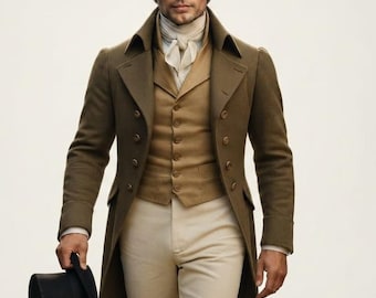 Men Custom Regency Tailcoat Wool Vintage Colonial Coat 19th Century British Historical Outfit