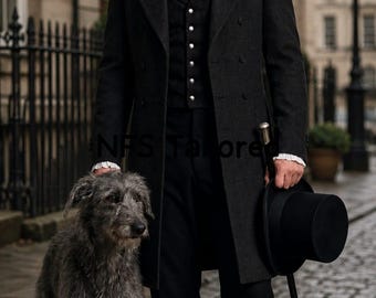 Mens Victorian Grey Regency Tailcoat Gothic Wedding Frock Coat Historical Formal Outfit