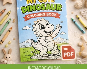 Dinosaur Coloring Book for Kids, Printable Coloring Pages PDF, Dino Activity, Toddler Coloring Book, Preschool Worksheets, Instant Download