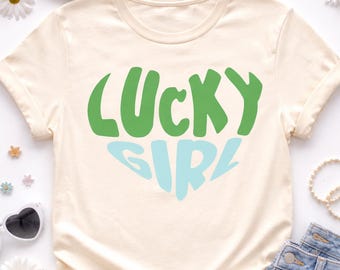 Lucky Girl PNG, St Patrick’s Day Shirt Design, Trendy Lucky Quote Graphic, Printable File PNG, DTF Sublimation, Instant Digital Download