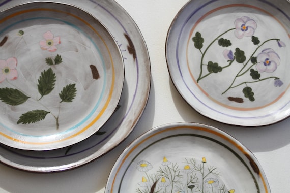 Hand-Painted Side Plate(midfire)  - Floral Ceramic Plate (One of a Kind)-Meadow Collection