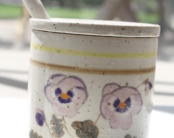 Ceramic Jar with Lid and Spoon – Handmade Stoneware  – Meadow Collection