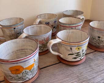 Handmade Ceramic Mug – Floral Pottery Coffee Cup – Meadow Collection