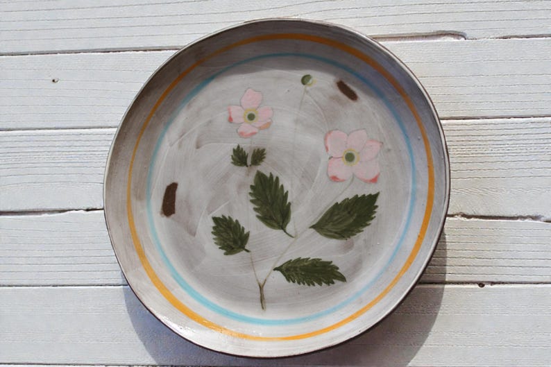 Hand-Painted Side Plate(midfire) - Floral Ceramic Plate (One of a Kind)-Meadow Collection pink