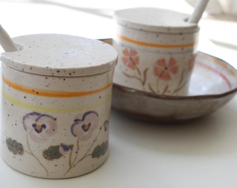 Ceramic Jar with Lid and Spoon – Handmade Stoneware  – Meadow Collection
