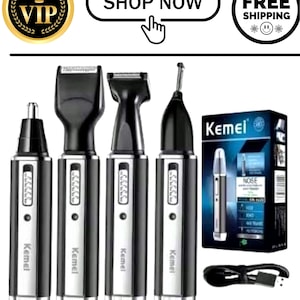 Kit de aseo recargable Kemei 4 en 1: recortador de nariz, orejas, cejas y barba (USB)