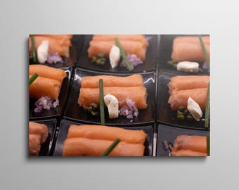 Saumon | Toile ou poster en papier lustré sans cadre / encadré | Art mural restaurant | Photographie culinaire | Décoration de restaurant
