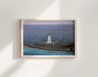 Phare des Bahamas | Toile ou poster en papier lustré sans cadre / encadré |  Art mural côtier | Photographie de paysage marin | Décoration de plage