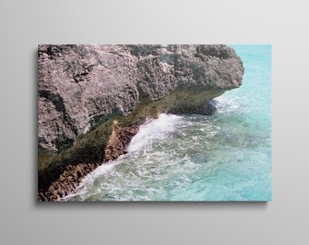 Roches des Bahamas | Toile ou poster en papier lustré sans cadre / encadré | Art mural plage | Photographie côtière de l'océan | | Imprimé paysage marin