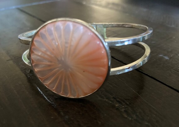 Pink Abalone Cuff Bracelet, Spring Clasp Silver P… - image 8