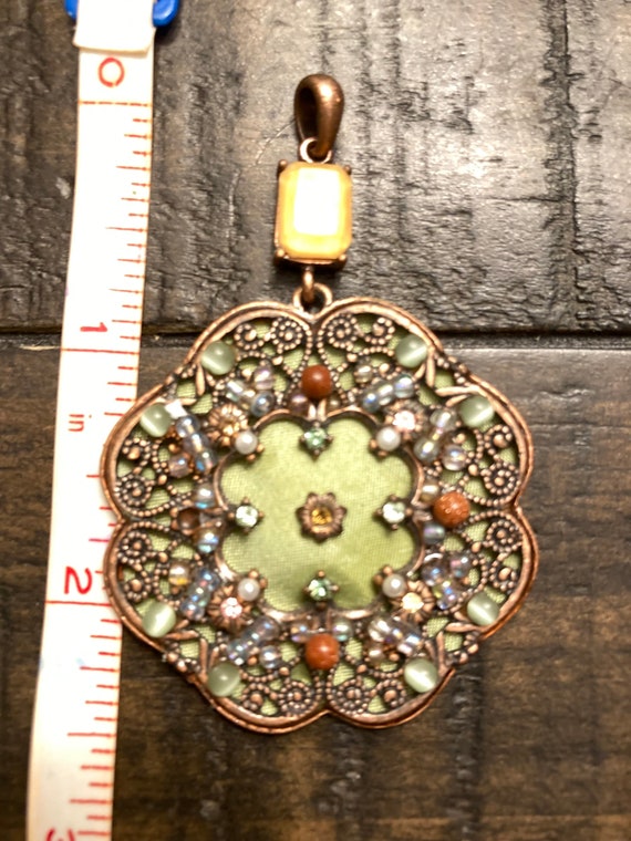 Vintage Victorian Style Pendant Beaded Copper Rou… - image 8