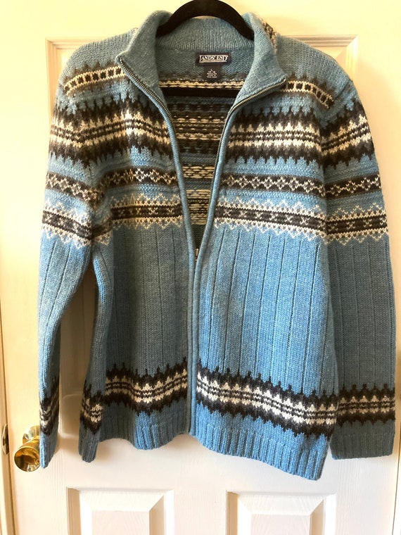 Lands End Fair Isle Cardigan, Blue Zip Up size M W