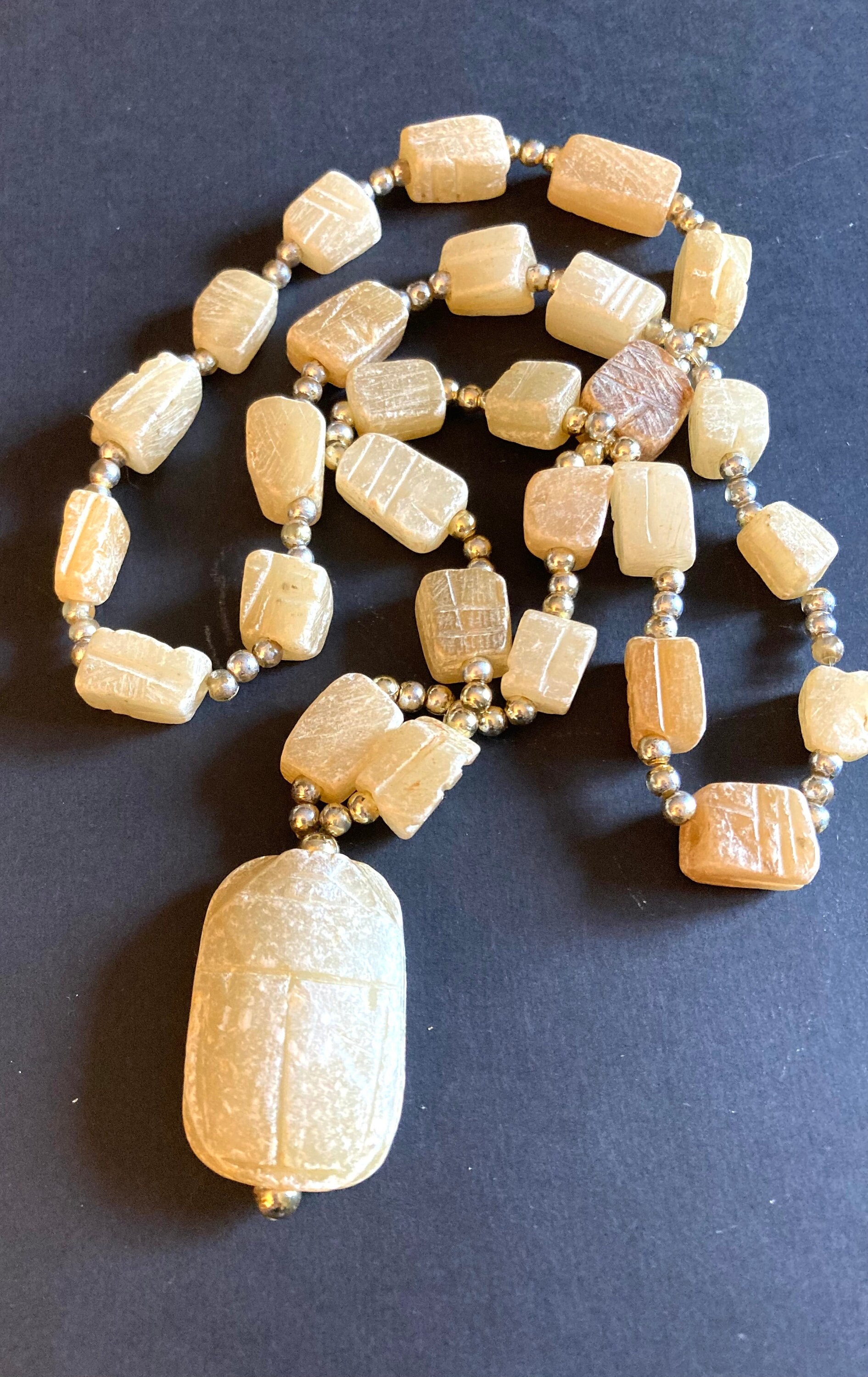 VINTAGE EGYPTIAN WHITE STONE SCARAB HAND CARVED NECKLACE | eBay