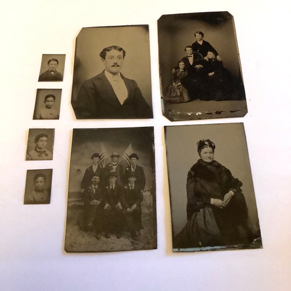 Antique Tintypes Lot , Gem Miniature Children Tintypes , Men Women's Fashion from 1800's, Antique Memorabilia, Tintype 1800's Photography