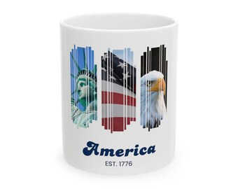America flag collage Bald Eagle Statue of Liberty mug | Ceramic Mug