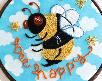 Bee Happy -PDF Embroidery pattern download