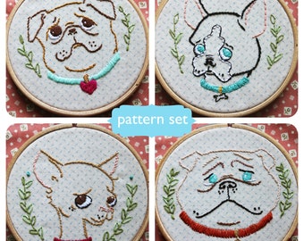 Little Dogs - hand embroidery pattern set