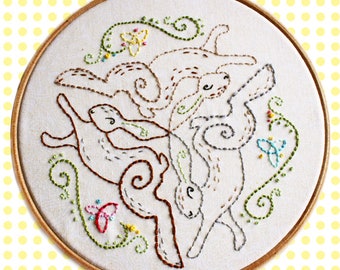 3 Hares folk art - PDF Embroidery pattern download