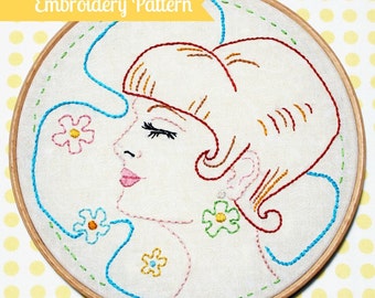 Mod Love Sixties Girl - hand embroidery pattern