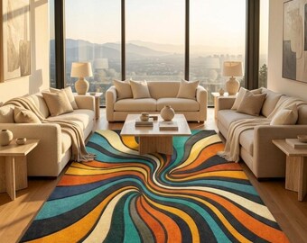 Hand Tufted Abstract Swirl Rug, Mid Century Modern Wool Blend Carpet