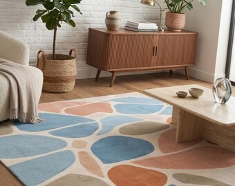 Hand Tufted Wool Rug – Abstract Pebble Pattern, Scandinavian Style Living Room Carpet