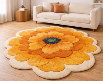 Hand Tufted Sunflower Rug – Large Floral Carpet for Living Room Bedroom Home Decor