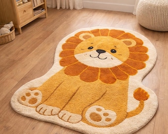 Hand Tufted Lion Rug, Kids Nursery Animal Carpet, Playroom Decor, Handmade Wool Rug