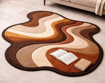 Abstract Wavy Area Rug – Plush Irregular Carpet for Living Room, Bedroom
