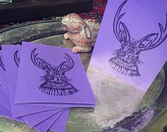Hand-printed Purple Jackalope Easter Card – single, pack of 4, or pack of 6