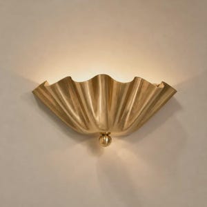 Handmade Brass Shell Wall Sconce, Fluted Mid Century Wall Light, Modern Fixture