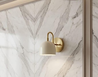 Modern Brass Wall Sconce – Ivory Dome Vanity Light, Nordic Gold Hanging Lamp