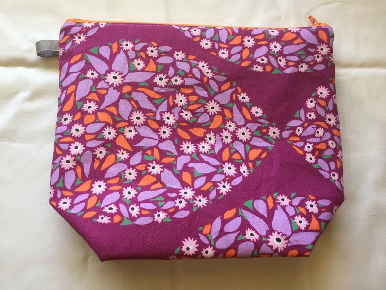 Purple floral Wedge Zippered Pouch Project Bag In Stock Ready to Ship