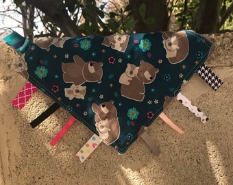 Bears  Tag Blanket with Grey  Minky // In Stock, READY TO SHIP