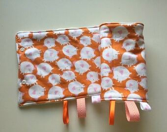 Orange Piggies Suck/Drool Pad Strap Cover Reversible with Minky // In Stock READY TO SHIP