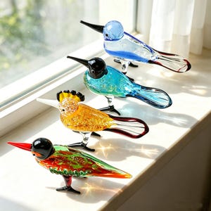 ガラスの鳥、ミニチュア雀の置物、ガラスの雀の飾り、アートガラスの鳥