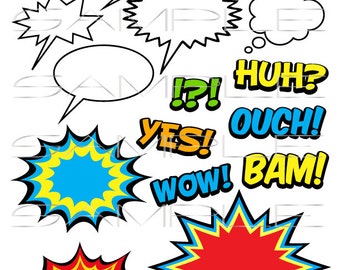 Comic text bubbles and words - printable pdf and svg files