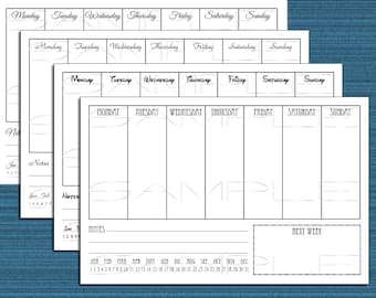 Week at a glance printable PDF - 4 styles - for planners and journals - digital download