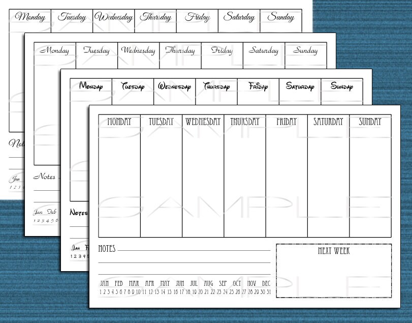 Week at a glance printable PDF 4 styles for planners and | Etsy