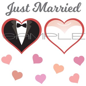 Just Married Bride and Groom with Hearts -  SVG cut file for Silhouette and other cutting machines
