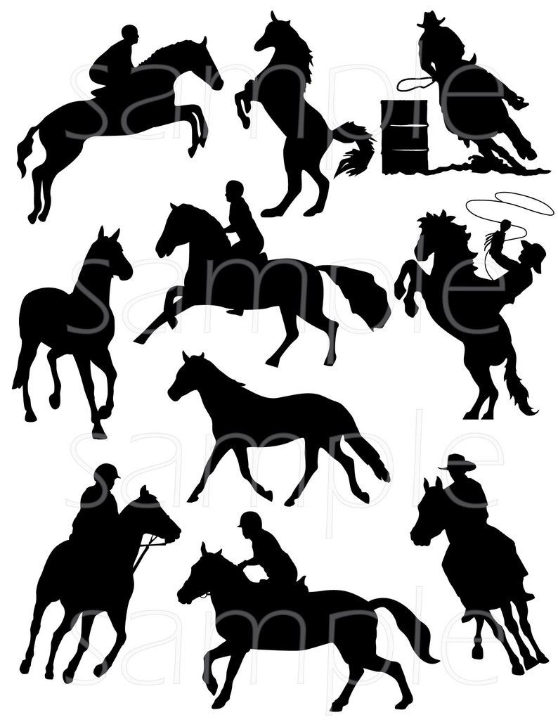 Horse and Rider Silhouettes SVG Cut File Etsy