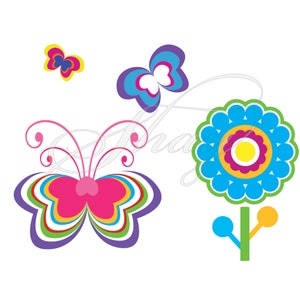 Retro Butterflies and Flower  -  SVG cut file for Silhouette and other cutting machines
