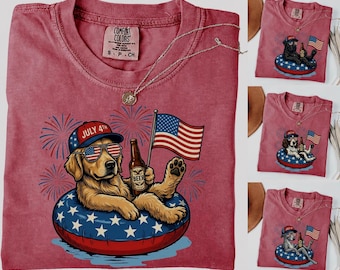 Custom 4th of July Dog Comfort Colors Patriotic Dogs T-Shirts, 50+ Dog Breeds, USA Flag, Fireworks, America 250th Shirt Gift
