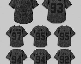Maglia da baseball personalizzata K-POP grigia per il tour di concerti, con nome e numero personalizzati, maglia del tour mondiale 2026 per i fan, regalo perfetto.