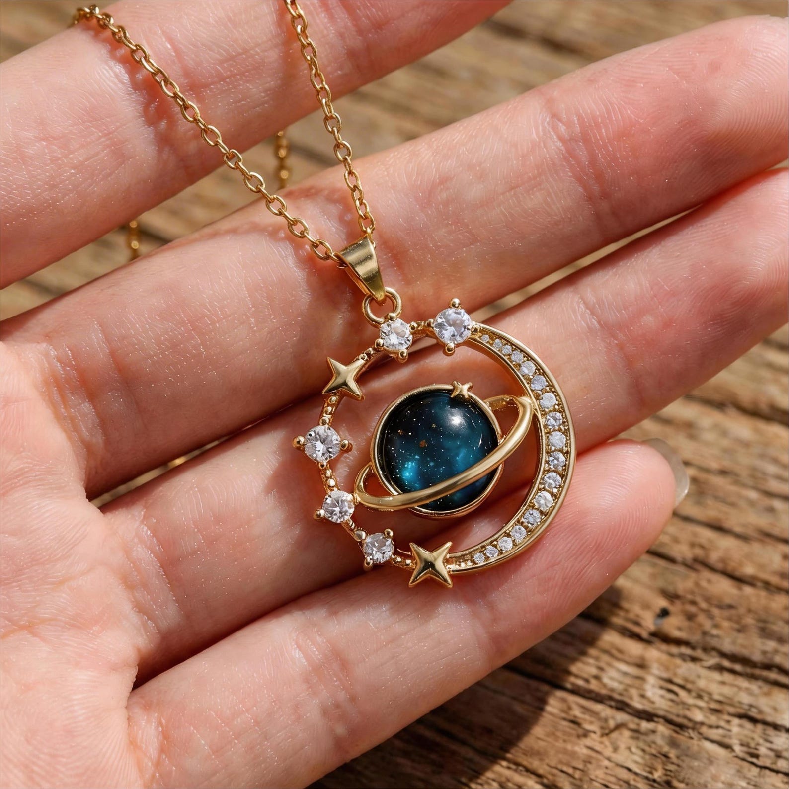 Galaxy Planet Necklace | 20K Gold Filled CZ Pendant | Celestial Star ...