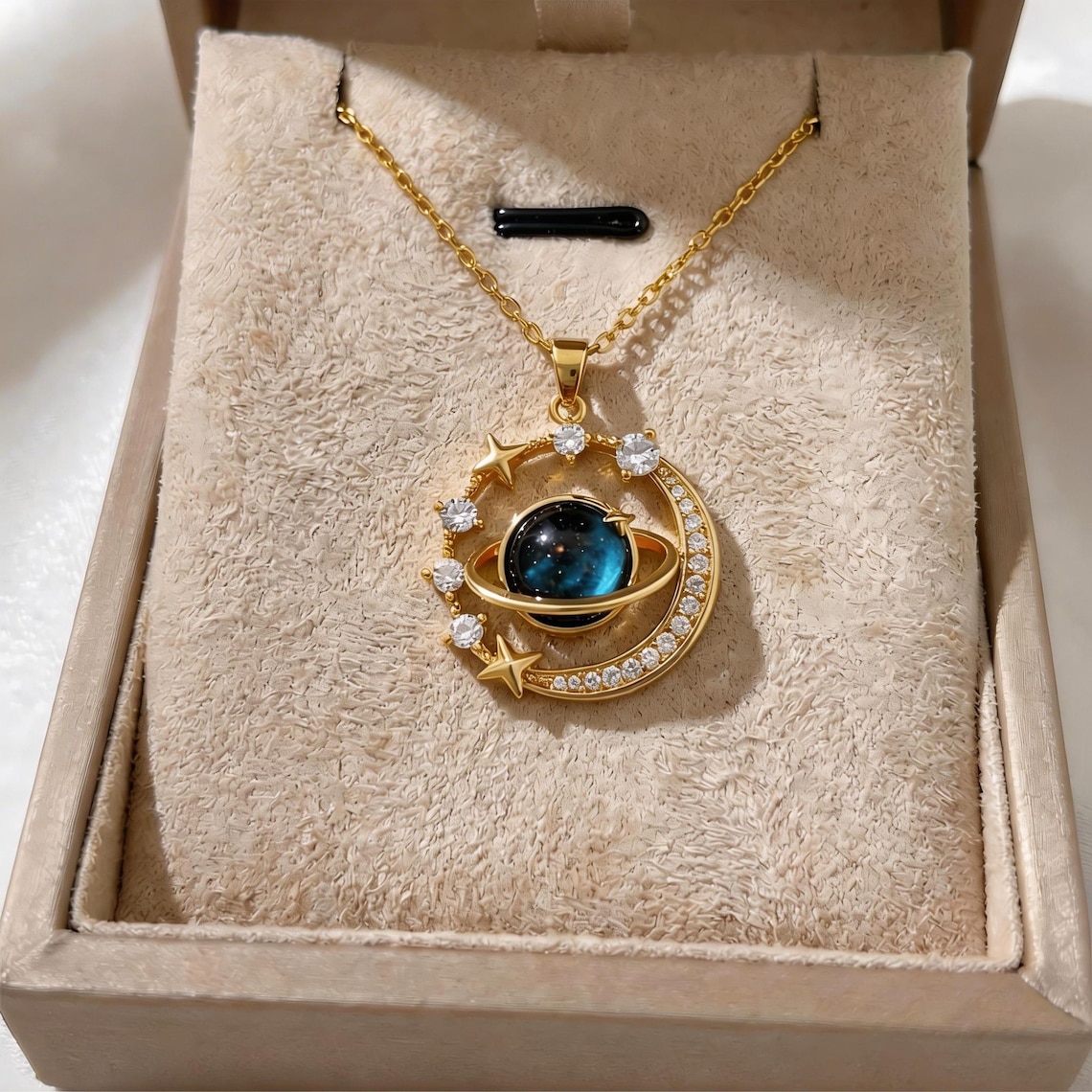 Galaxy Planet Necklace | 20K Gold Filled CZ Pendant | Celestial Star ...