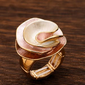 Velvet Rose Ring, Enamel Bloom Ring, Adjustable Blooming Petals Statement Ring, Camellia Rose Gift for Her, Romantic Floral Jewelry