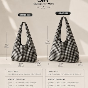 May include: Two black and white gingham hobo bags in small and large sizes. The small bag measures 11 1/8 inches wide by 9 1/2 inches high by 3 1/4 inches deep. The large bag measures 13 3/4 inches wide by 11 7/8 inches high by 4 inches deep.