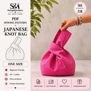Japanese Candy Knot Bag PDF Pattern | Reversible DIY Tote | Easy Beginner Sewing | wedding bag