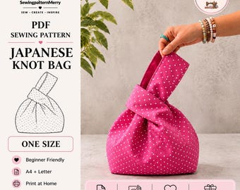 Patrón PDF para bolso con nudo japonés / Bolso reversible DIY / Costura fácil para principiantes / Descarga instantánea